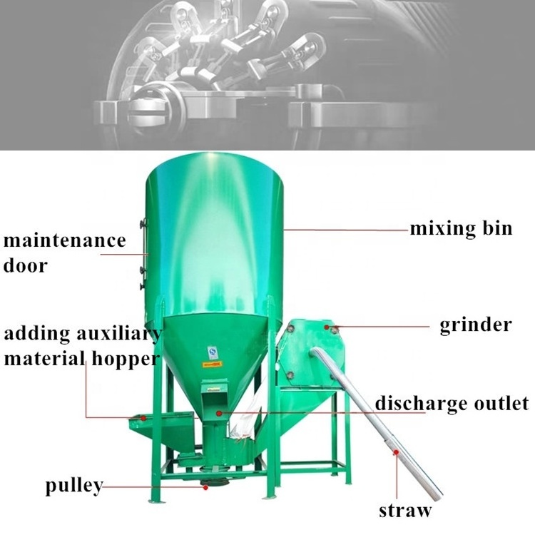 Household vertical feed mixer 500kg.1000kg mixer grinder feed machine for farm use