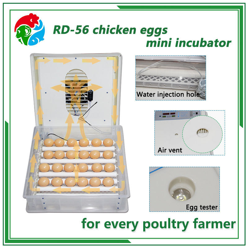 High hatching rate 56 eggs automatic mini chicken egg incubator/solar chicken egg incubator