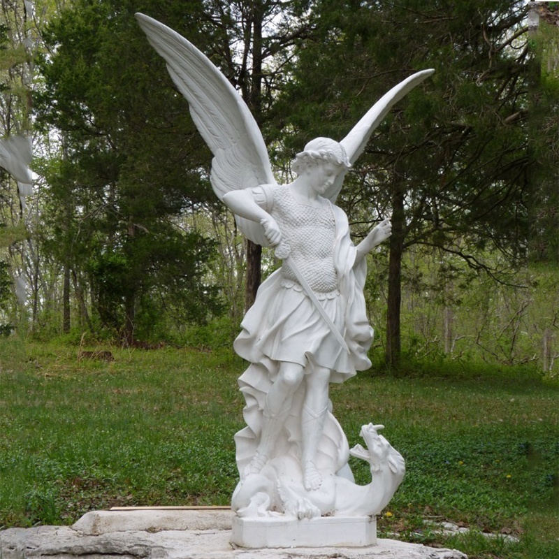 Life size natural white marble st michael archangel statue archangel michael statue