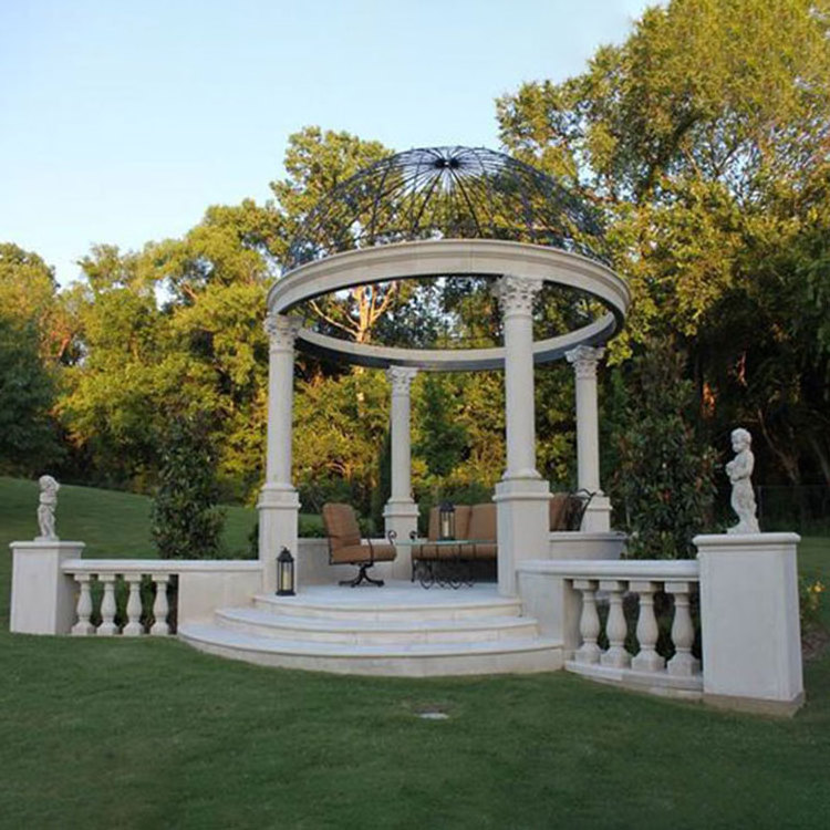 Hand Carved Outdoor Natural Stone Pavilion Garde Marble Stone Gazebo For Sale