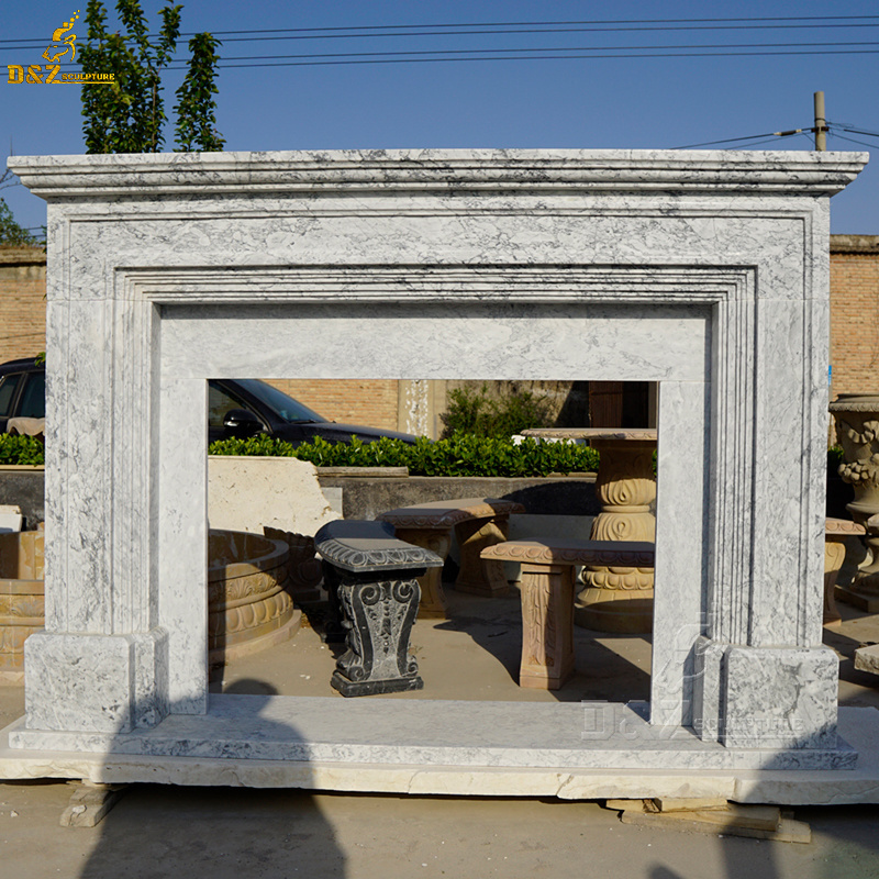 Hand Carved Chimenea Decorativa Marble Double Fireplace Mantle Surround High Quality Natural Marble Carved