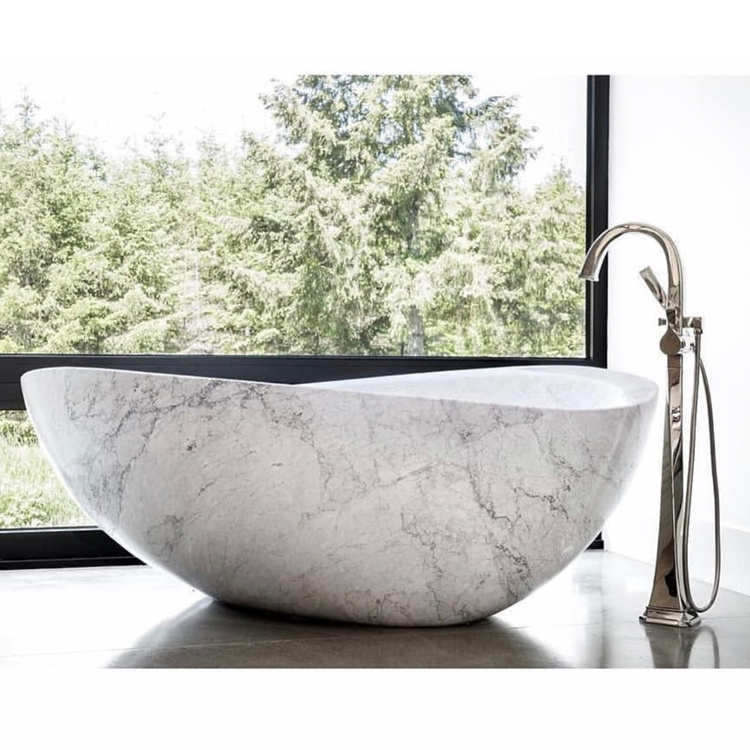 Hand Carved Indoor Solid Black Marble Bath Tub Natural Stone Bathtub For Villa