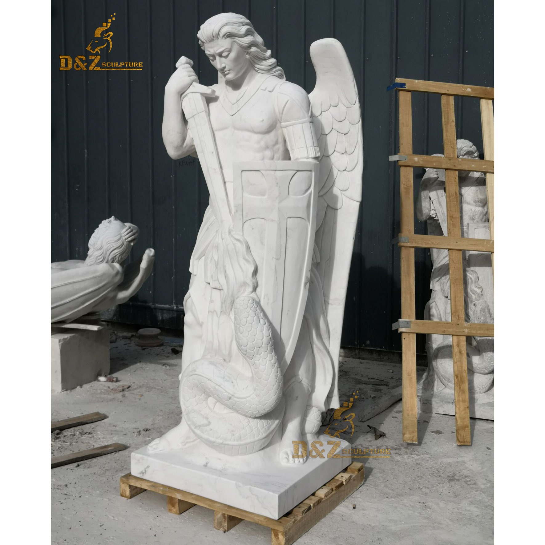 Life size natural white marble st michael archangel statue archangel michael statue