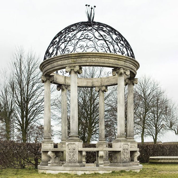 White Marble Stone Outdoor Round Gazebo With Metal Roof