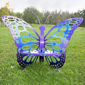 Customized size colorful modern stainless steel butterfly bench sculpture for sale