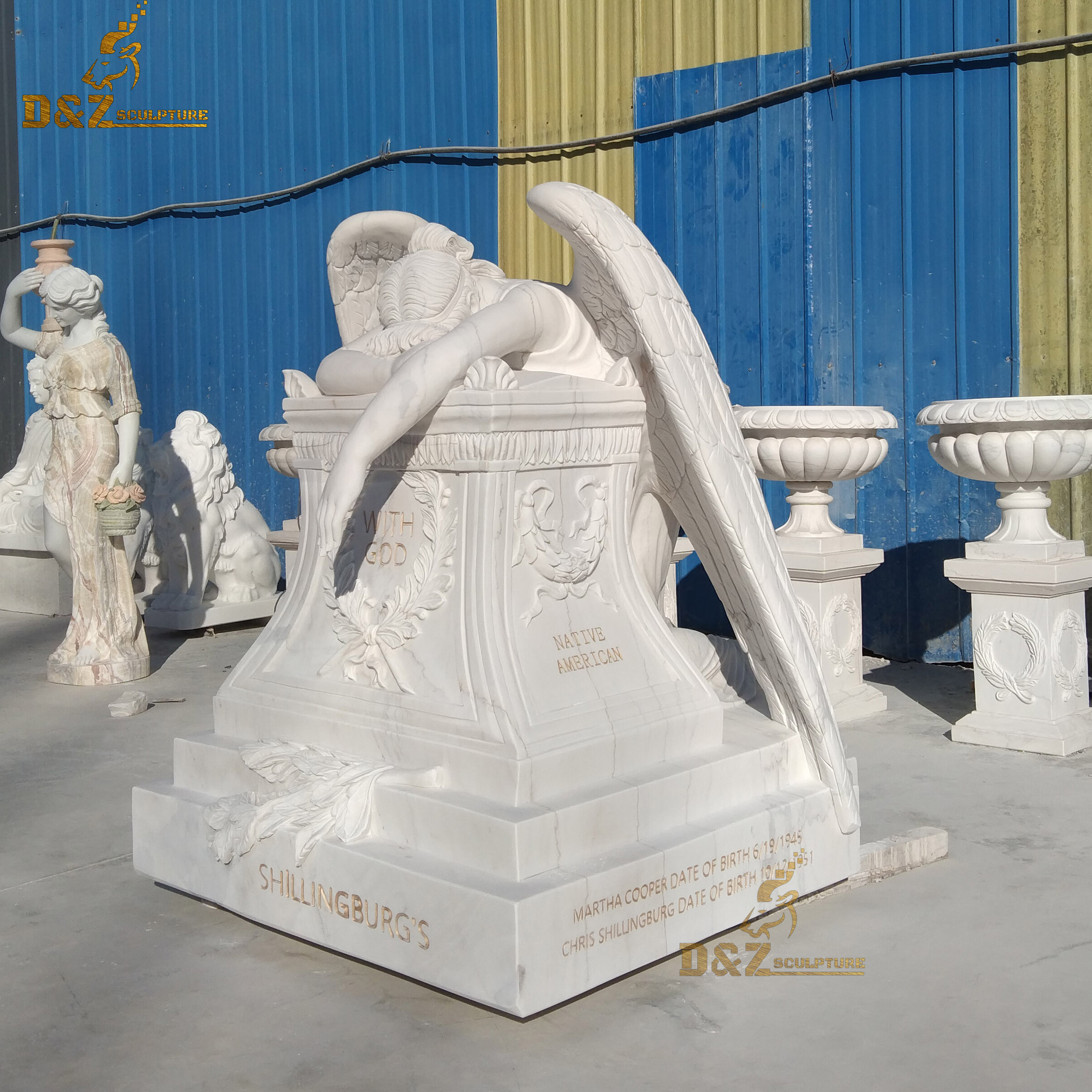 Natural granite carved marble stone angel love sculpture statue weeping angel headstone