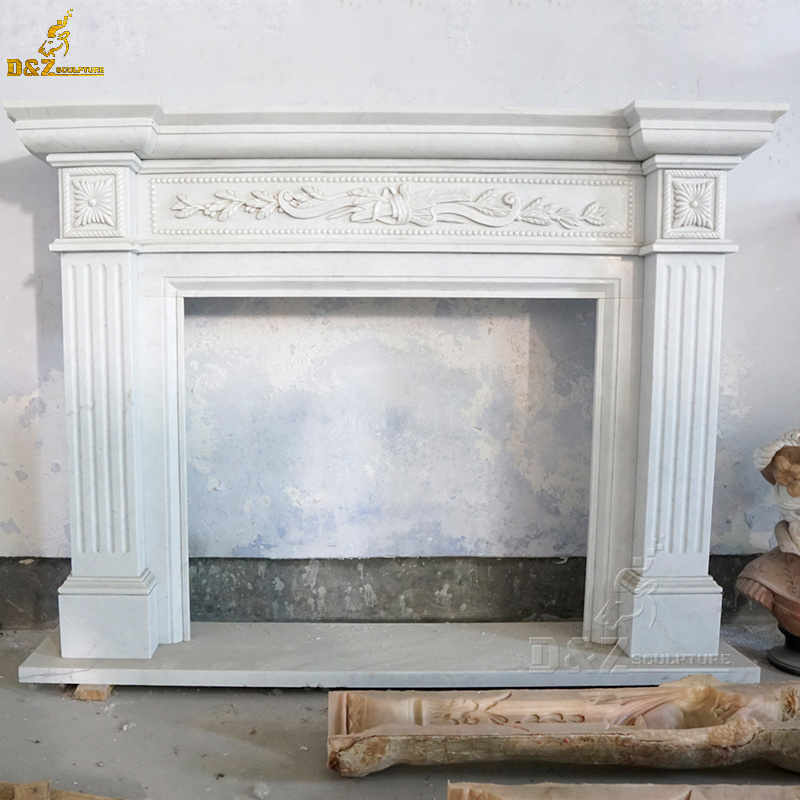 Hand Carved Chimenea Decorativa Marble Double Fireplace Mantle Surround High Quality Natural Marble Carved