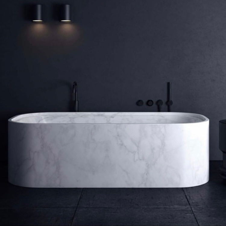 Hand Carved Indoor Solid Black Marble Bath Tub Natural Stone Bathtub For Villa