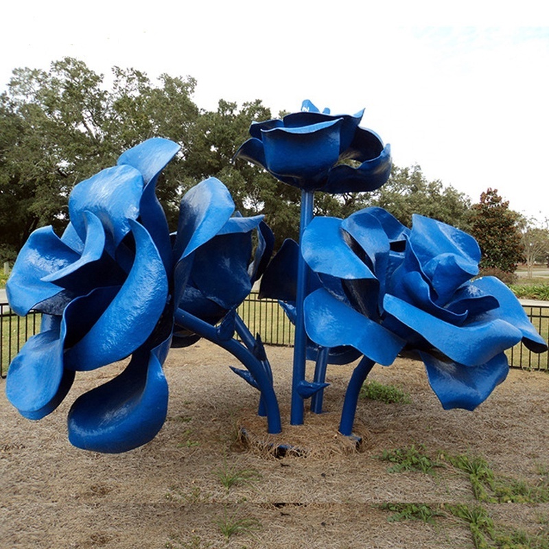 Garden Decoration High Quality Stainless Steel Painting Blue Rose Metal Flower Sculpture Art Statue