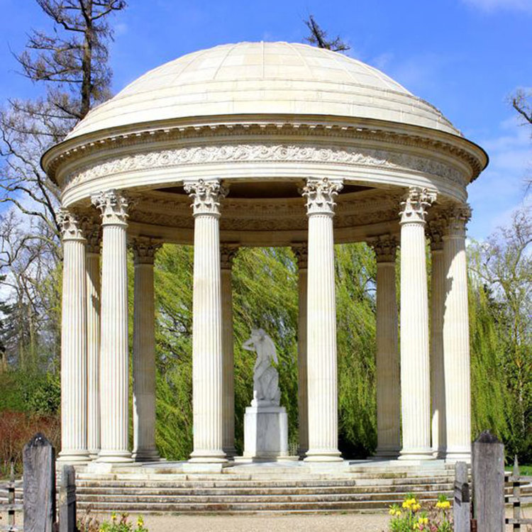 White Marble Stone Outdoor Round Gazebo With Metal Roof