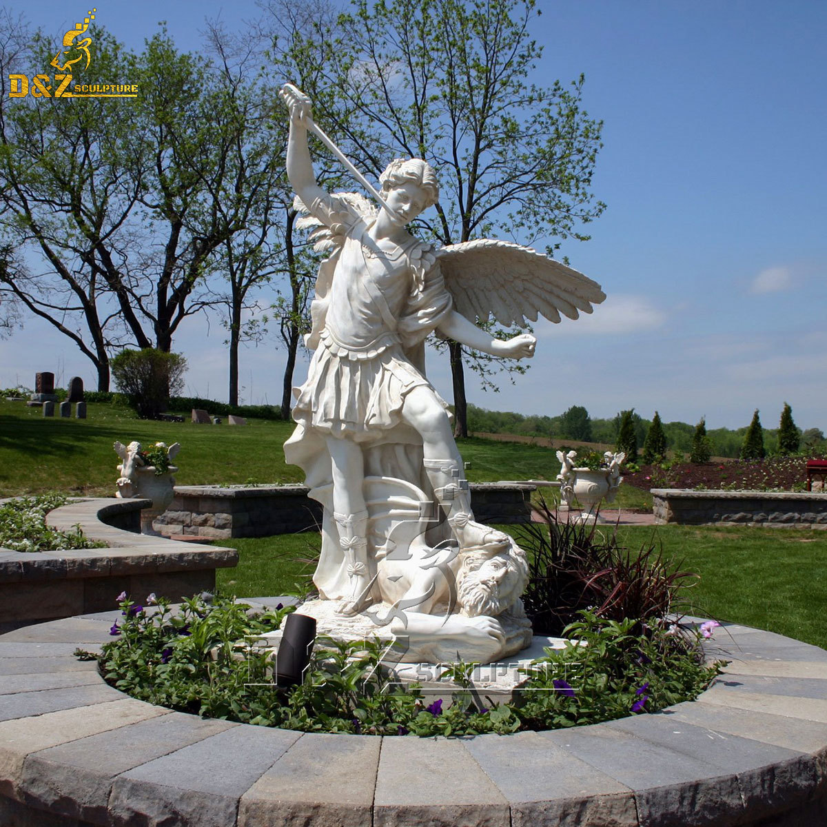 Life size natural white marble st michael archangel statue archangel michael statue