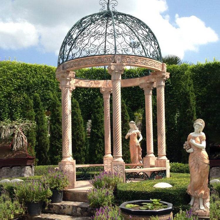 White Marble Stone Outdoor Round Gazebo With Metal Roof