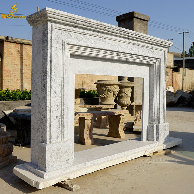 Hand Carved Chimenea Decorativa Marble Double Fireplace Mantle Surround High Quality Natural Marble Carved