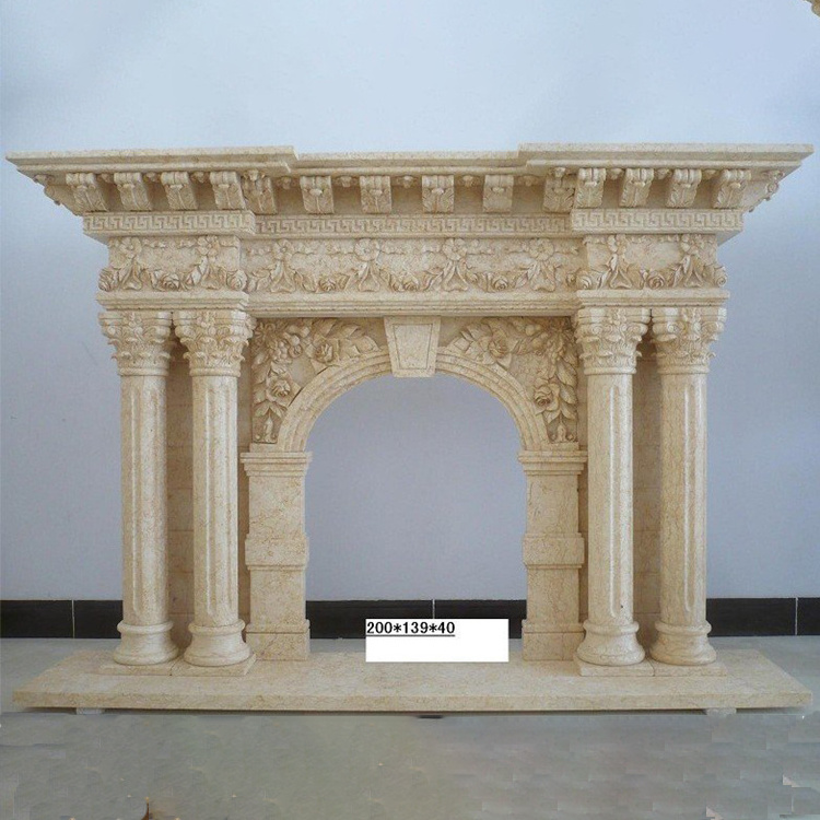 European MDF White Floating Tv Stand Marble Stone Fireplace Mantels