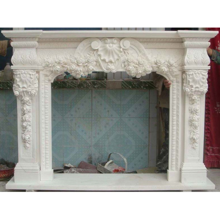 European MDF White Floating Tv Stand Marble Stone Fireplace Mantels