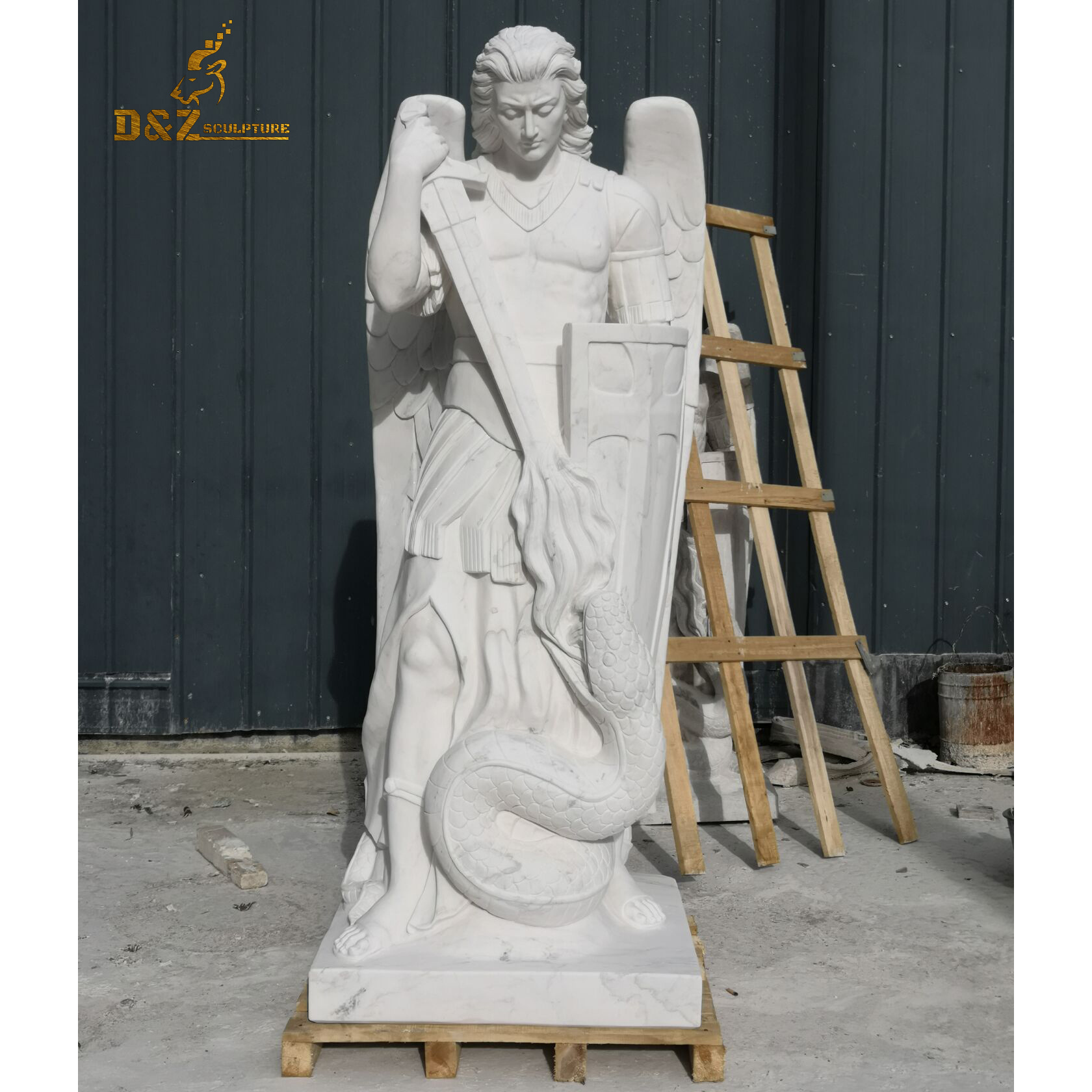 Life size natural white marble st michael archangel statue archangel michael statue