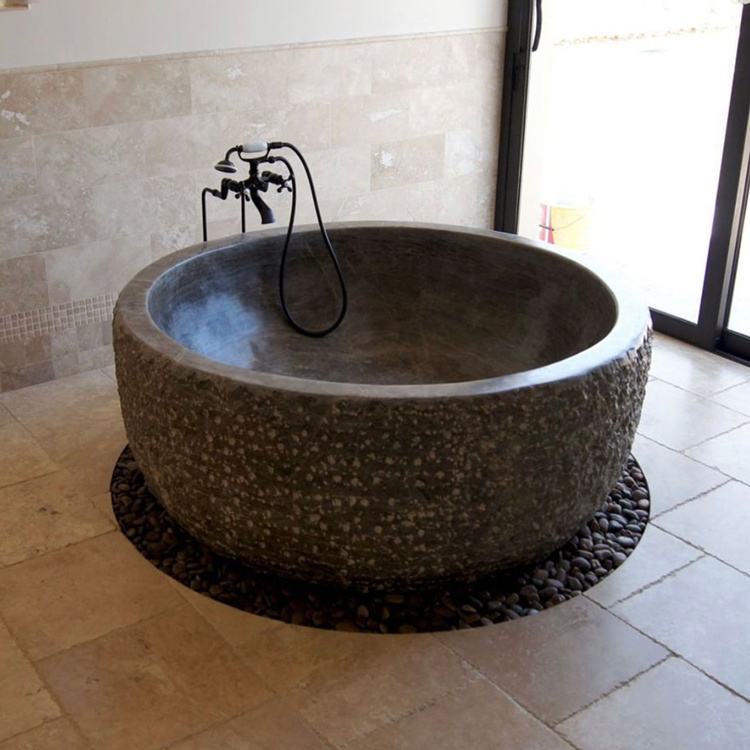 Hand Carved Indoor Solid Black Marble Bath Tub Natural Stone Bathtub For Villa