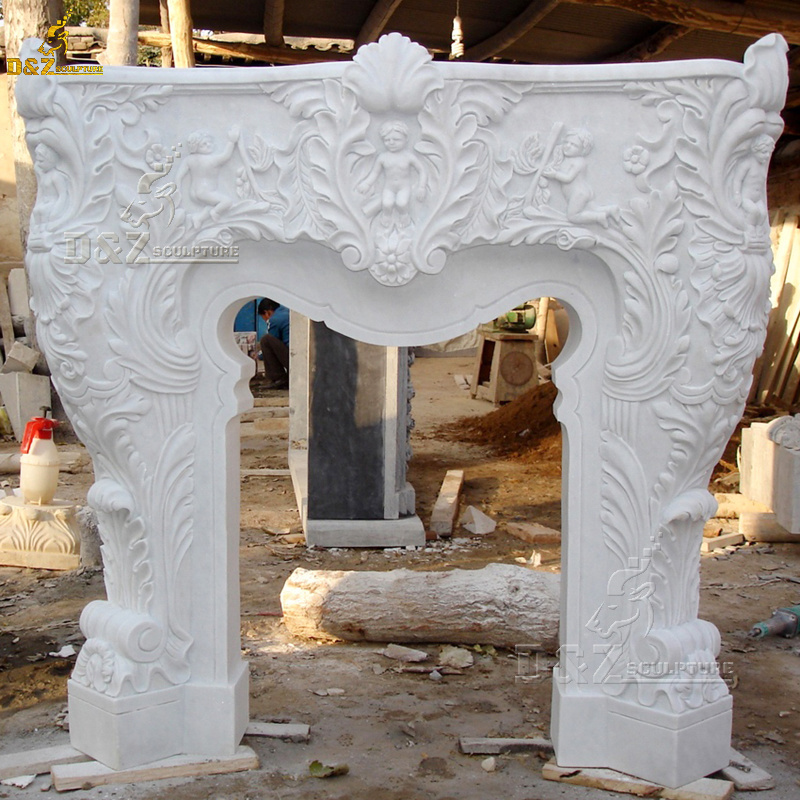 Classic Antique Chinese Freestanding Marble Stone Arched Fireplaces Mantels Surround Frame Mantles