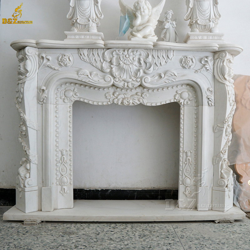 Hand Carved Chimenea Decorativa Marble Double Fireplace Mantle Surround High Quality Natural Marble Carved