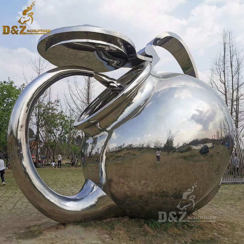 stainless steel mirror finishing teapot design water fountain modern art for garden decor