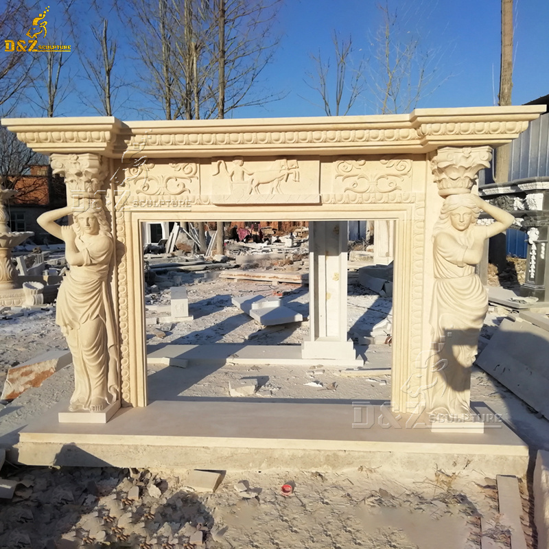 Classic Antique Chinese Freestanding Marble Stone Arched Fireplaces Mantels Surround Frame Mantles