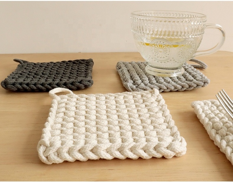 RUIER HOME Handmade macrame coaster,  rope made coasters for drinks,  Woven Rope  tea coaster for kitchen