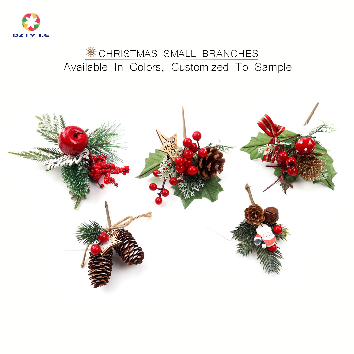 High quality christmas red berries holly decorations christmas tree branches pine cone snow flake