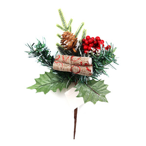 Christmas Decorations Berries Red Holly Picks Stems Pine Cone with Snow Spraying Cloth Accessories