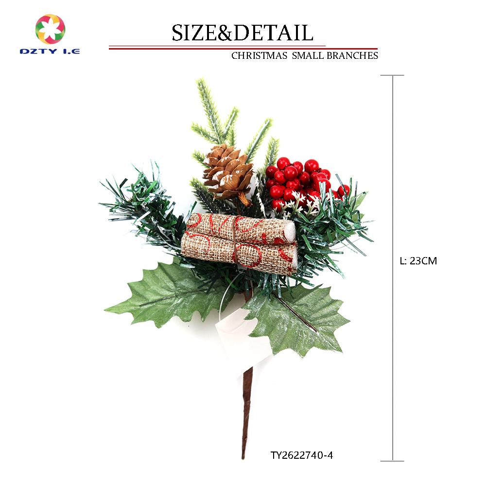 Christmas Decorations Berries Red Holly Picks Stems Pine Cone with Snow Spraying Cloth Accessories