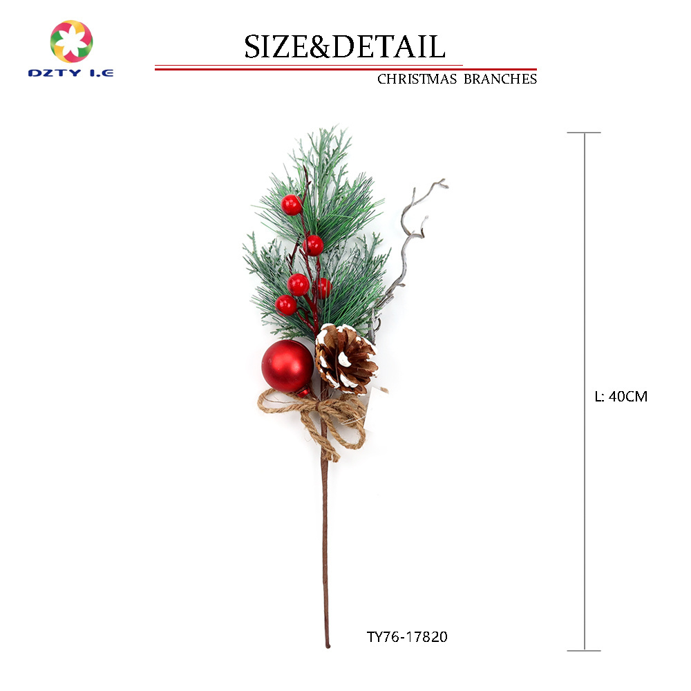 High quality christmas red berries holly decorations christmas tree branches pine cone snow flake