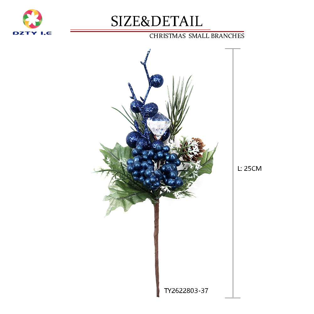 Artificial Tree Branches Handmade Pine Cone Glitter Blue Berry Ornaments Holly Leaves Christmas Decorations Wreath Accessories