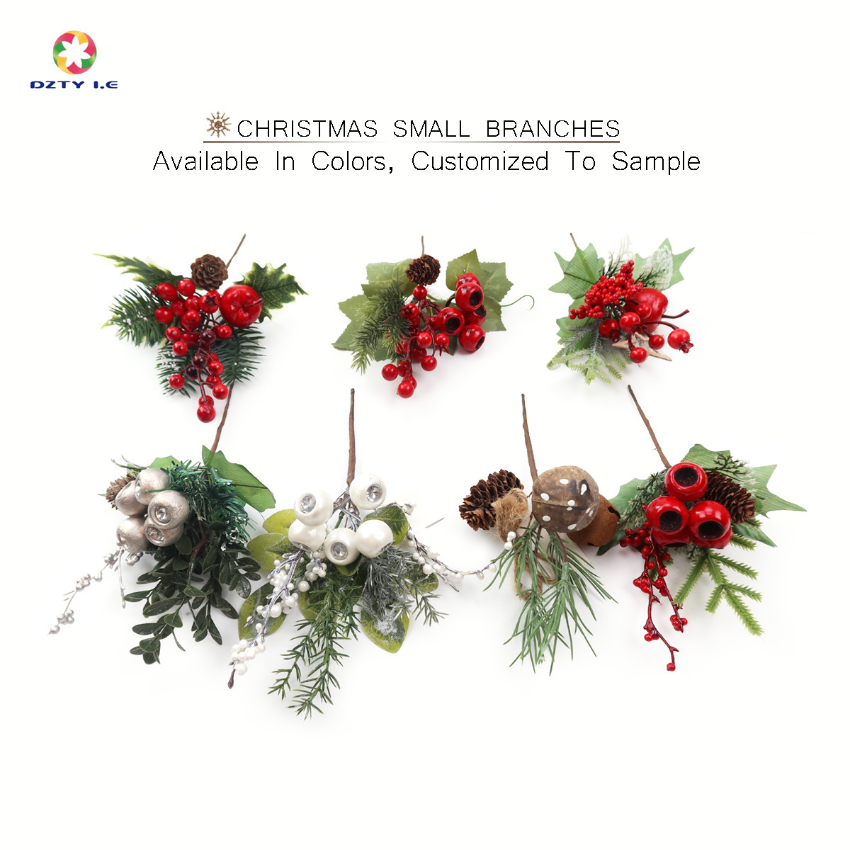 High quality christmas red berries holly decorations christmas tree branches pine cone snow flake