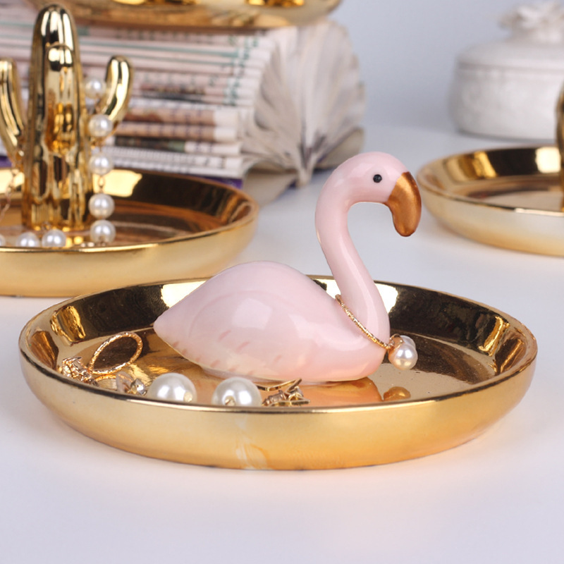 Gold Plated Ring Necklace Watch Storage Tray Animal Decoration Ceramic Decorative Trinket Plate Jewelry Tray Dish for Women Girl