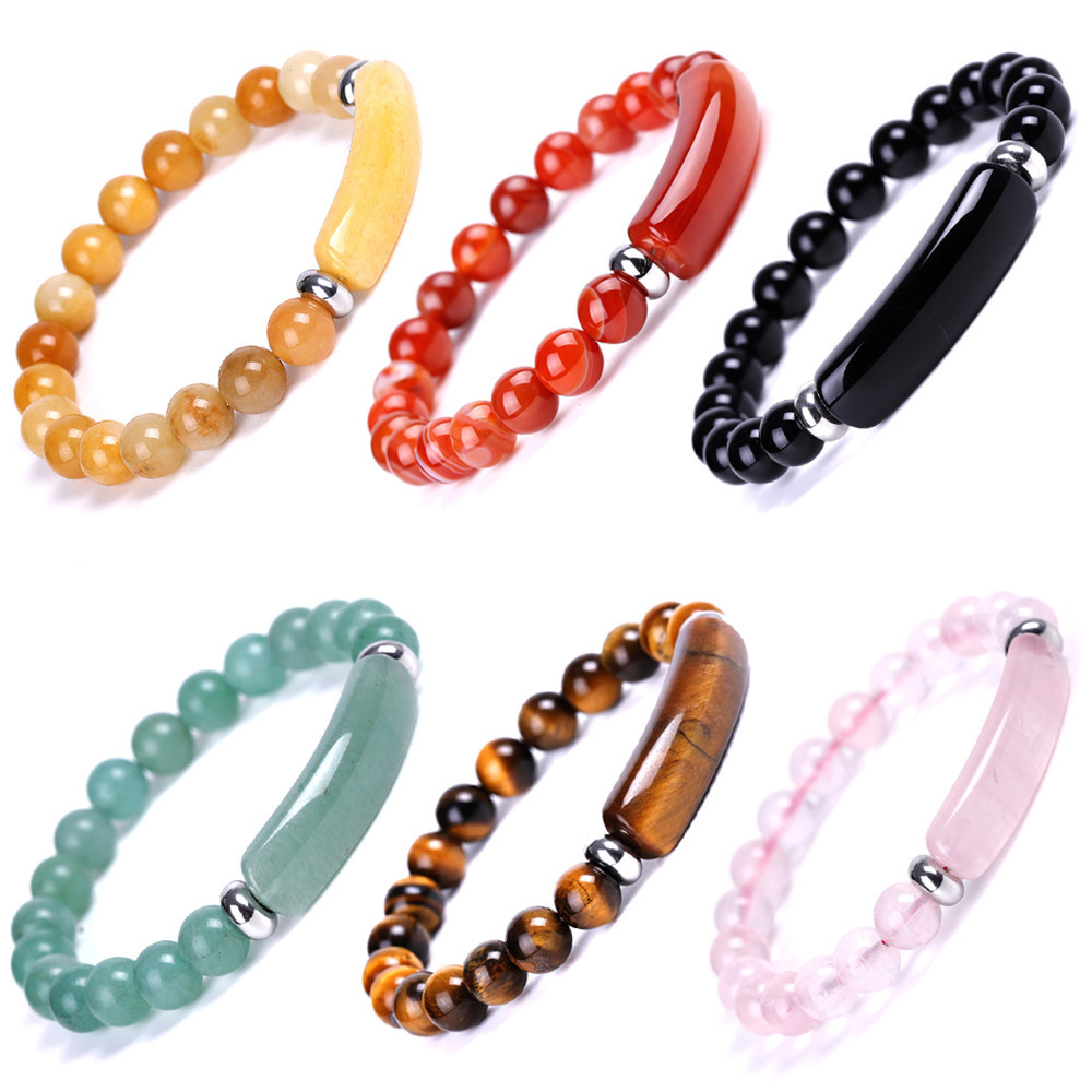 2022 New Arrival Natural Stone Pink Crystal Red Black Onyx Tiger Eye Stone Handmade Beaded Bracelet For Women And Men