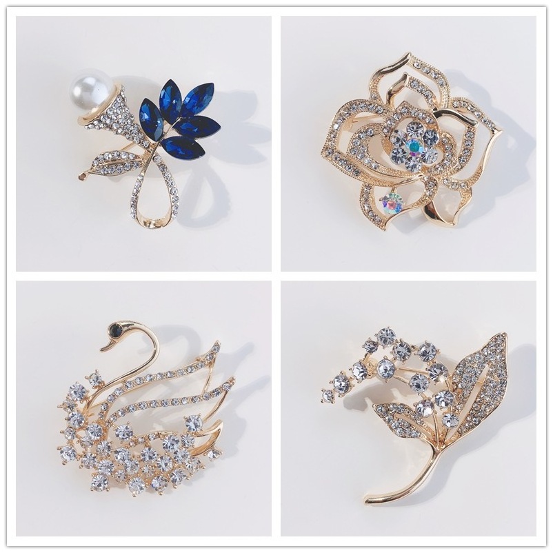 2022 New Stylish Rhinestone Brooch Pins Safety Pins Good Color Retetion Sweater Shawl Clips Jewelry Women's Brooches  Pins