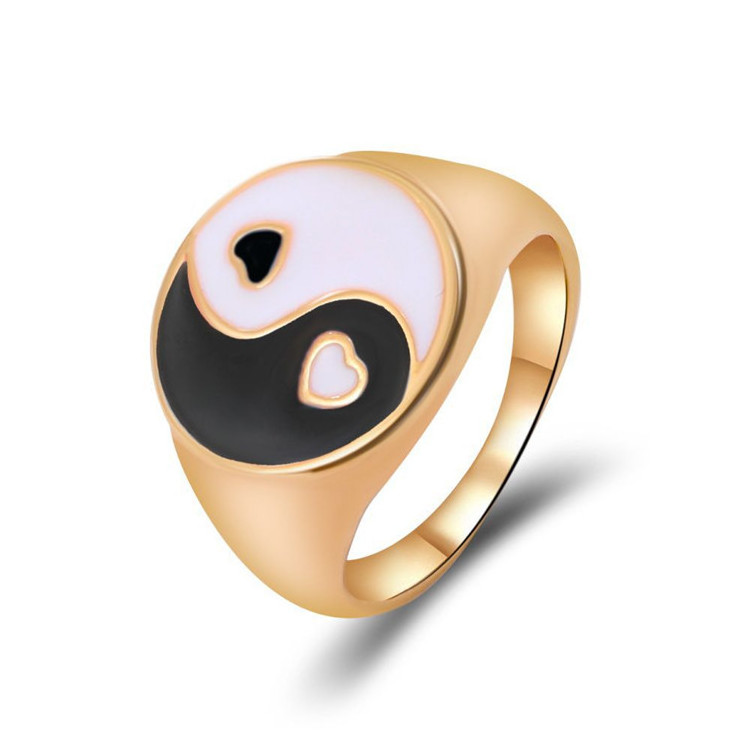 yin yang ba gua finger signet black red white  green enamel rings sizer  watch  jewelry for women men