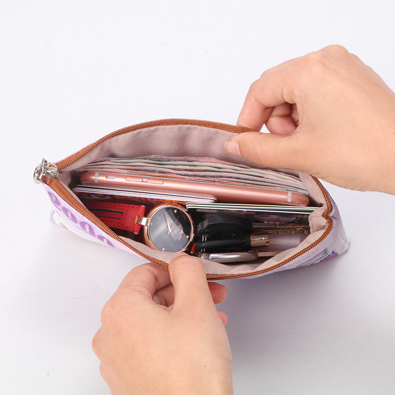 Creative Personalized Canvas US Dollars Worldwide Countries Cash Money Print Zipper Pouch Cable Organizer Hand Coin Holder Purse