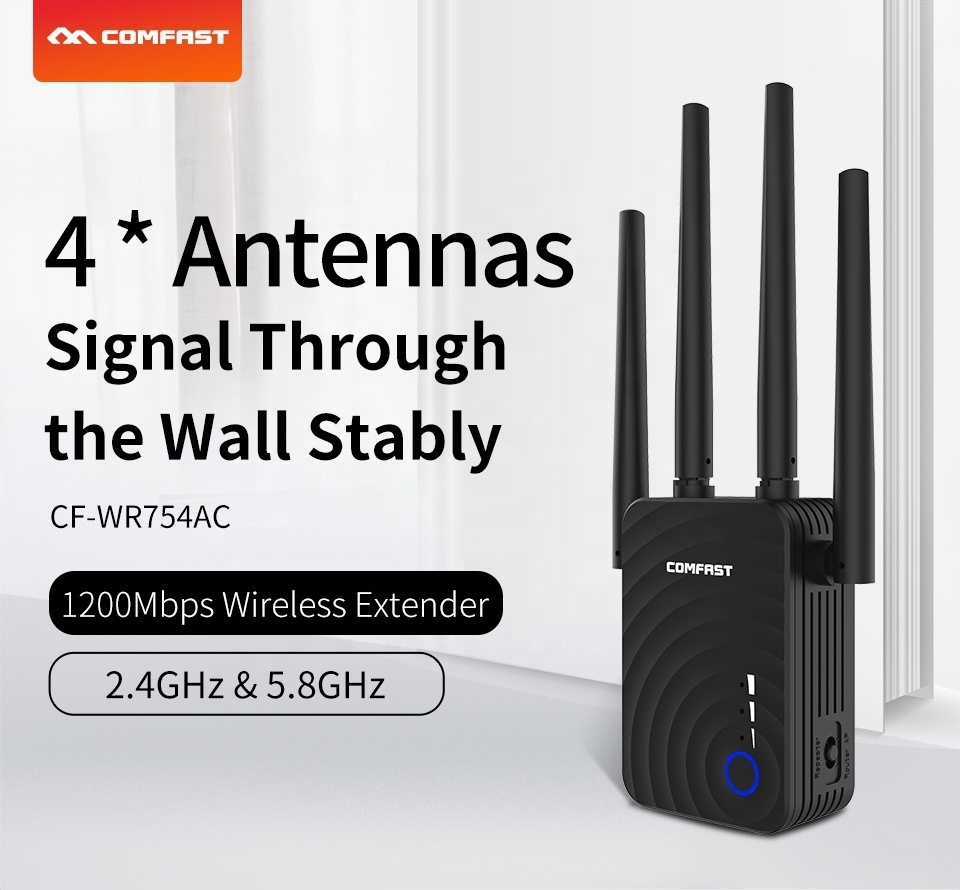 1200Mbps COMFAST CF-WR754AC Wireless WiFi Range Extender 2.4/5Ghz Dual Band Repeater Signal Booster with 4 Ethernet Antennas