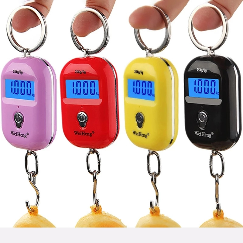 Mini Digital Scale Portable Luggage Scale with LCD Display 25Kg/55Lb Electronic Scale Pocket KeyChain Weight Hook Kitchen Weight