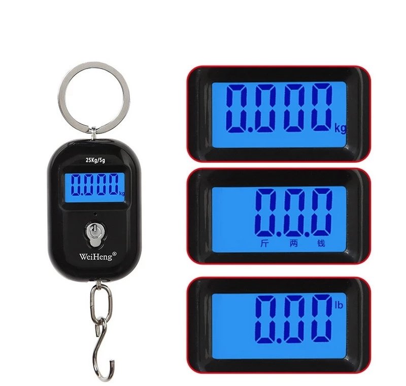 Mini Digital Scale Portable Luggage Scale with LCD Display 25Kg/55Lb Electronic Scale Pocket KeyChain Weight Hook Kitchen Weight