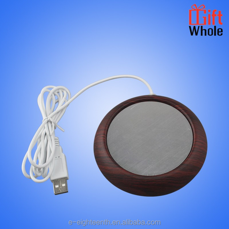 USB Cup Warmer Glass Coaster Coffee Mug Heating Pad Desktop Wood Grain Heat Beverage for Home Office