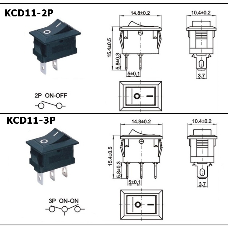 price wholesale miniature KCD1-2 15MM copper feet 2p 0-1 Round mini rocker switch