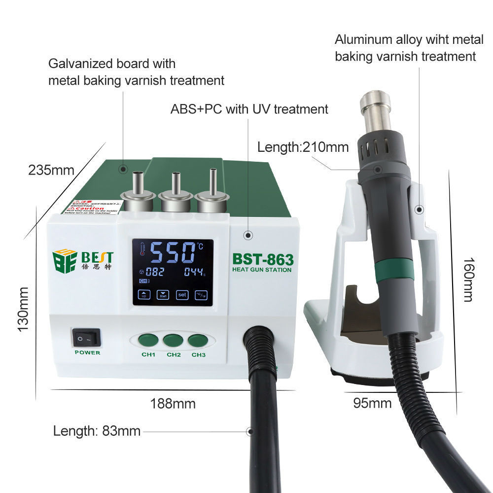 Wholesale price 1200W BST-863 High power Lead-free Hot Air Gun Intelligent Digital Display Soldering Station