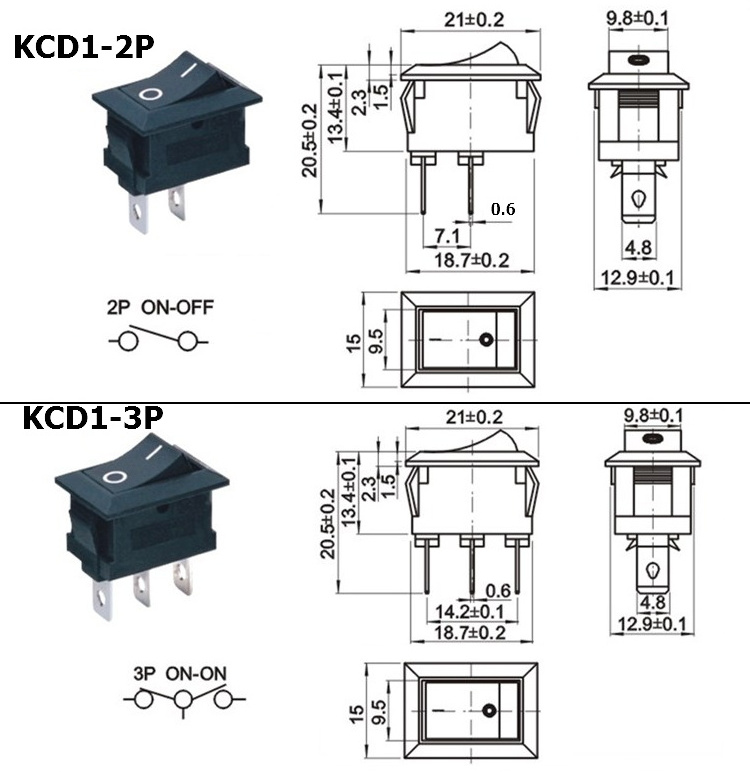 price wholesale miniature KCD1-2 15MM copper feet 2p 0-1 Round mini rocker switch