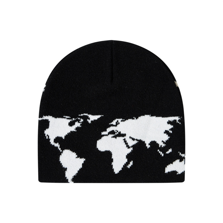 Custom Acrylic All Over Print Reversible Beanies Cap Graphic Jacquard Cuffless Ski Winter Slouchy Hat Beanie