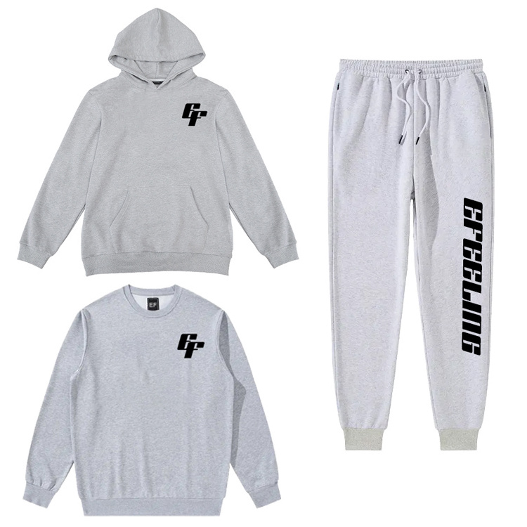 Manufacture Soft High Quality 400gsm French Terry Custom Hoodie And Jogger Set Puff Print Tracksuit