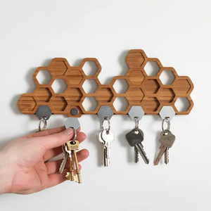 Wood Honeycomb Key Holder Entryway Magnetic Key Shelf Storage Front Hall Slim Hexagon Key Shelf