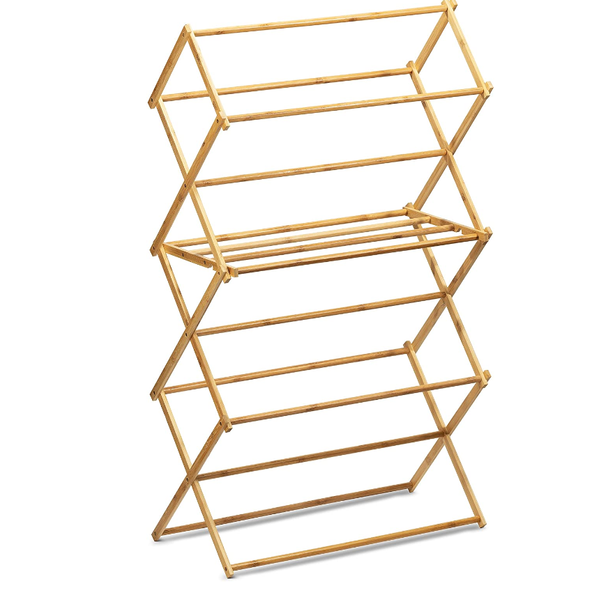 2024 Foldable Bamboo Laundry Drying Rack for Clothes Wood Clothing Dryer Extreme Stability Bamboo Wooden Clothes Rack