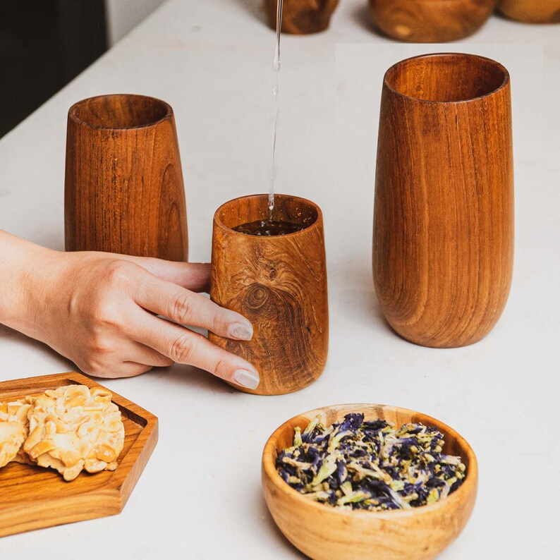 Rounded Teak Wood Tea Cup Tall custom logo wood coffee tea mug wooden cups