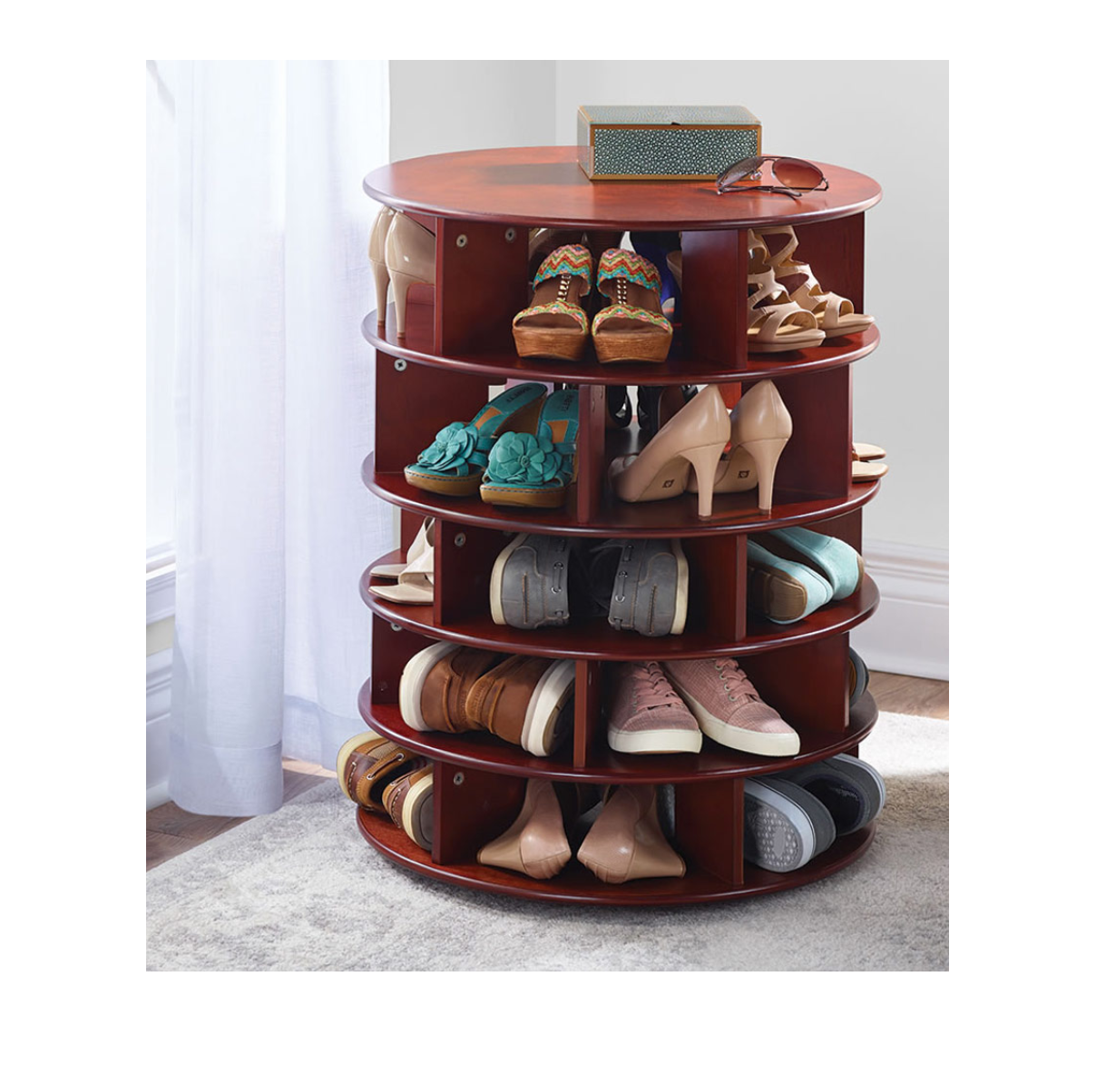 Rotating 25 Pair Shoe rack ferris wheel shoes rack wood pallet shoe rack for sale